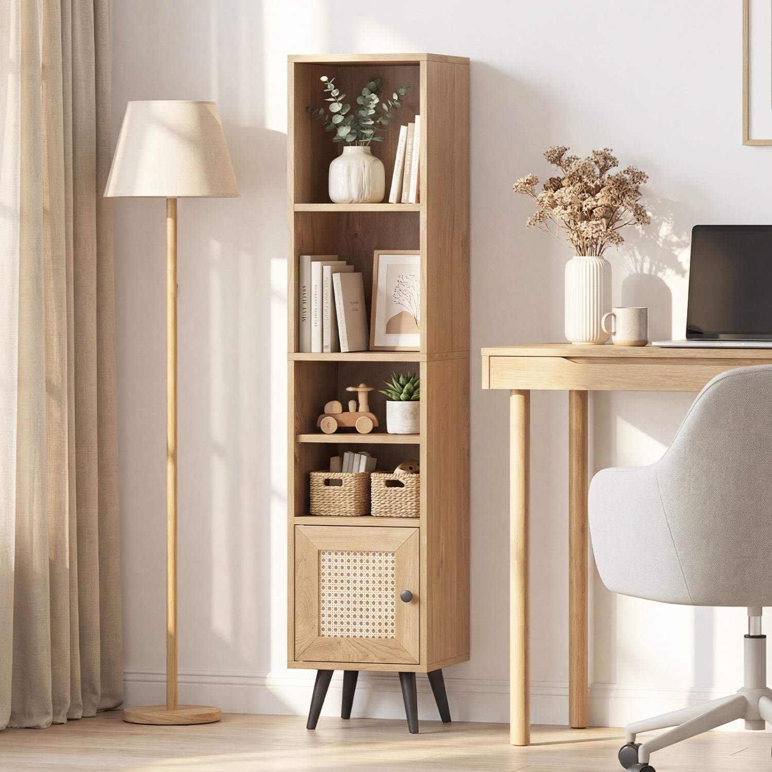 6-Tier Tall Narrow Bookcase 54 Inches Slim Storage Cabinet