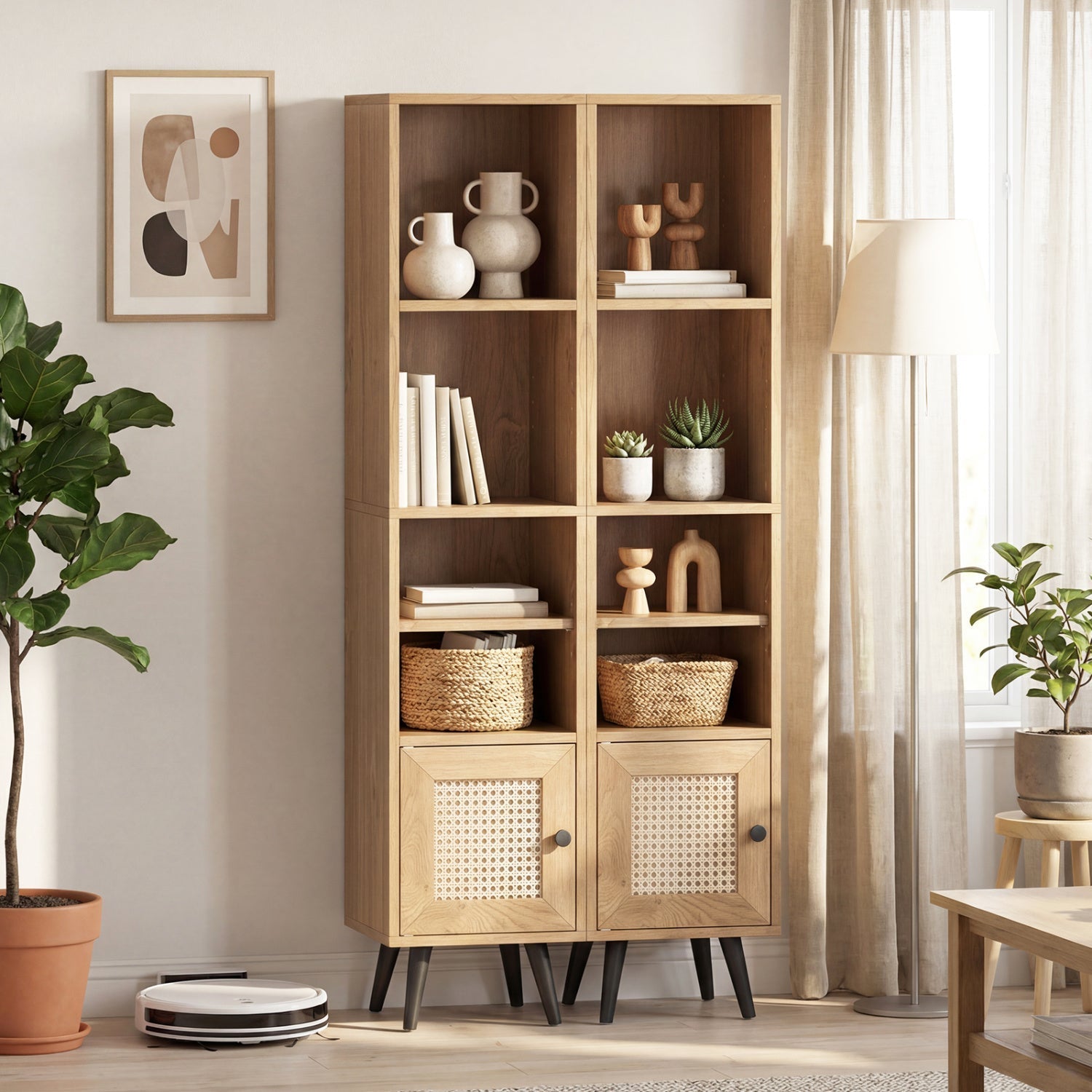 6-Tier Tall Narrow Bookcase 54 Inches Slim Storage Cabinet