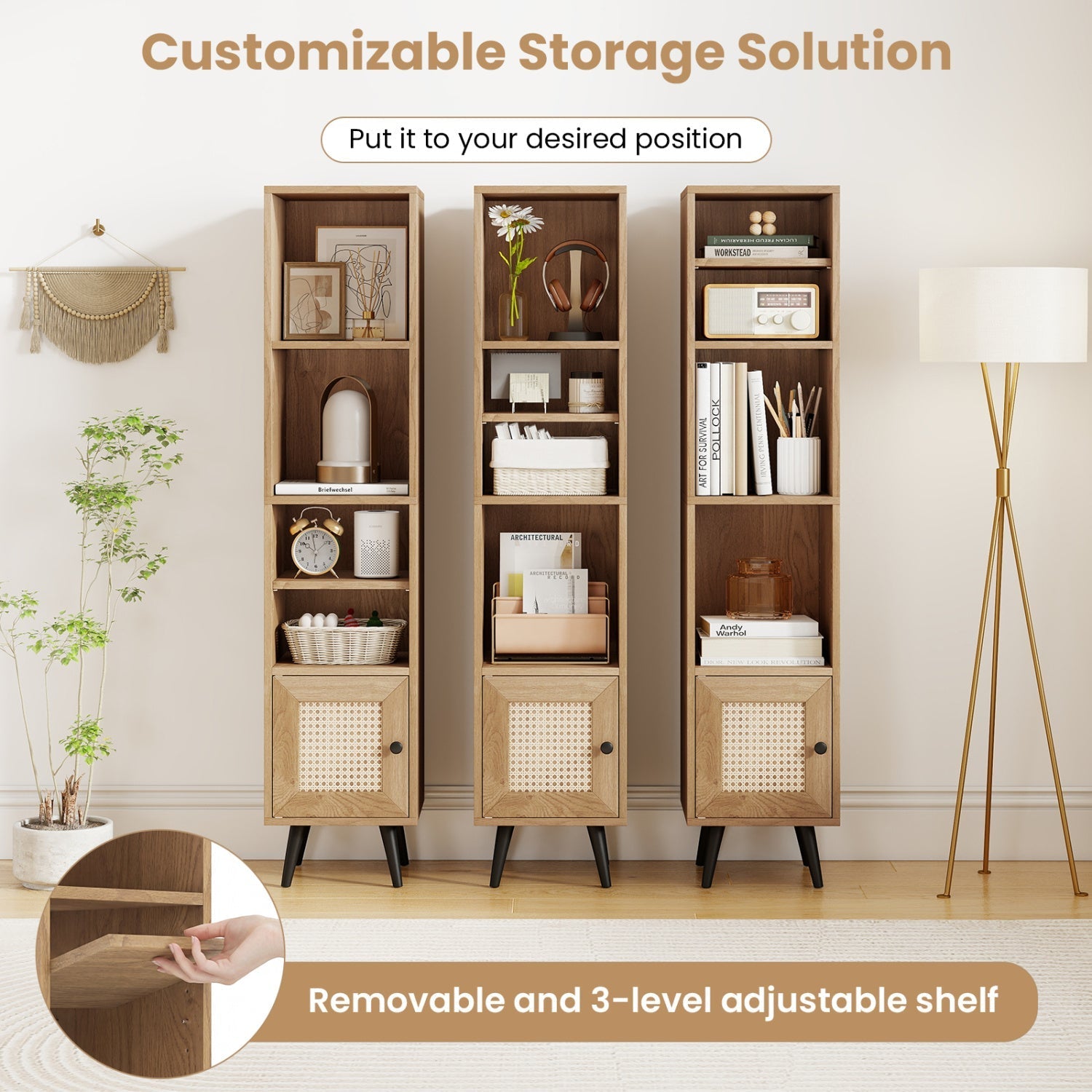 6-Tier Tall Narrow Bookcase 54 Inches Slim Storage Cabinet