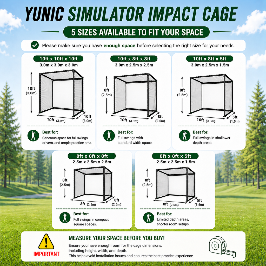 YUNIC Golf Driving Cage with Metal Frame and Simulator Impact Screen