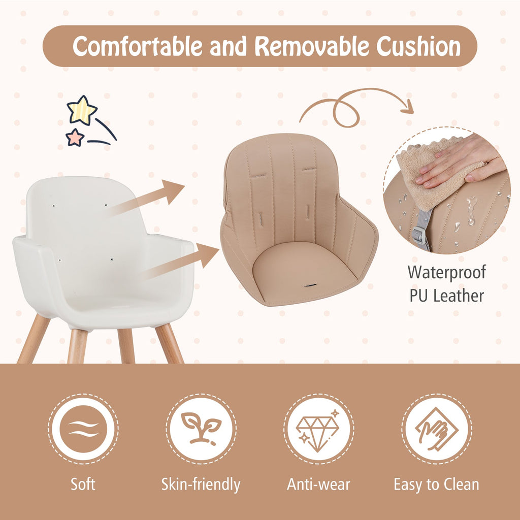 6-in-1 Convertible Wooden Highchair with Safety Harness and Adjustable Legs-Light Brown