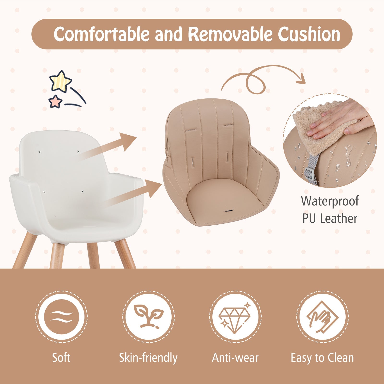 6-in-1 Convertible Wooden Highchair with Safety Harness and Adjustable Legs-Light Brown