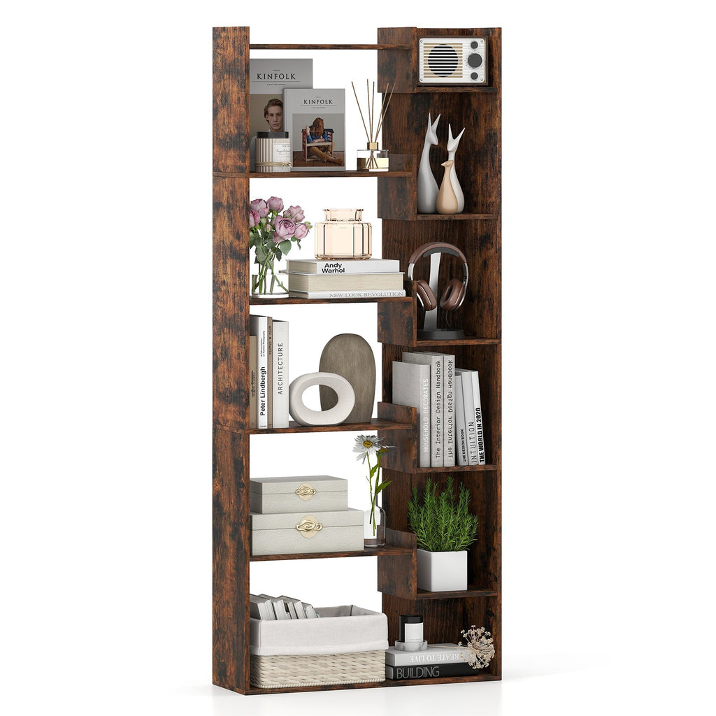 6-Tier Bookshelf Wooden Bookcase with 2 Anti-Tipping Kits Open Display Shelf