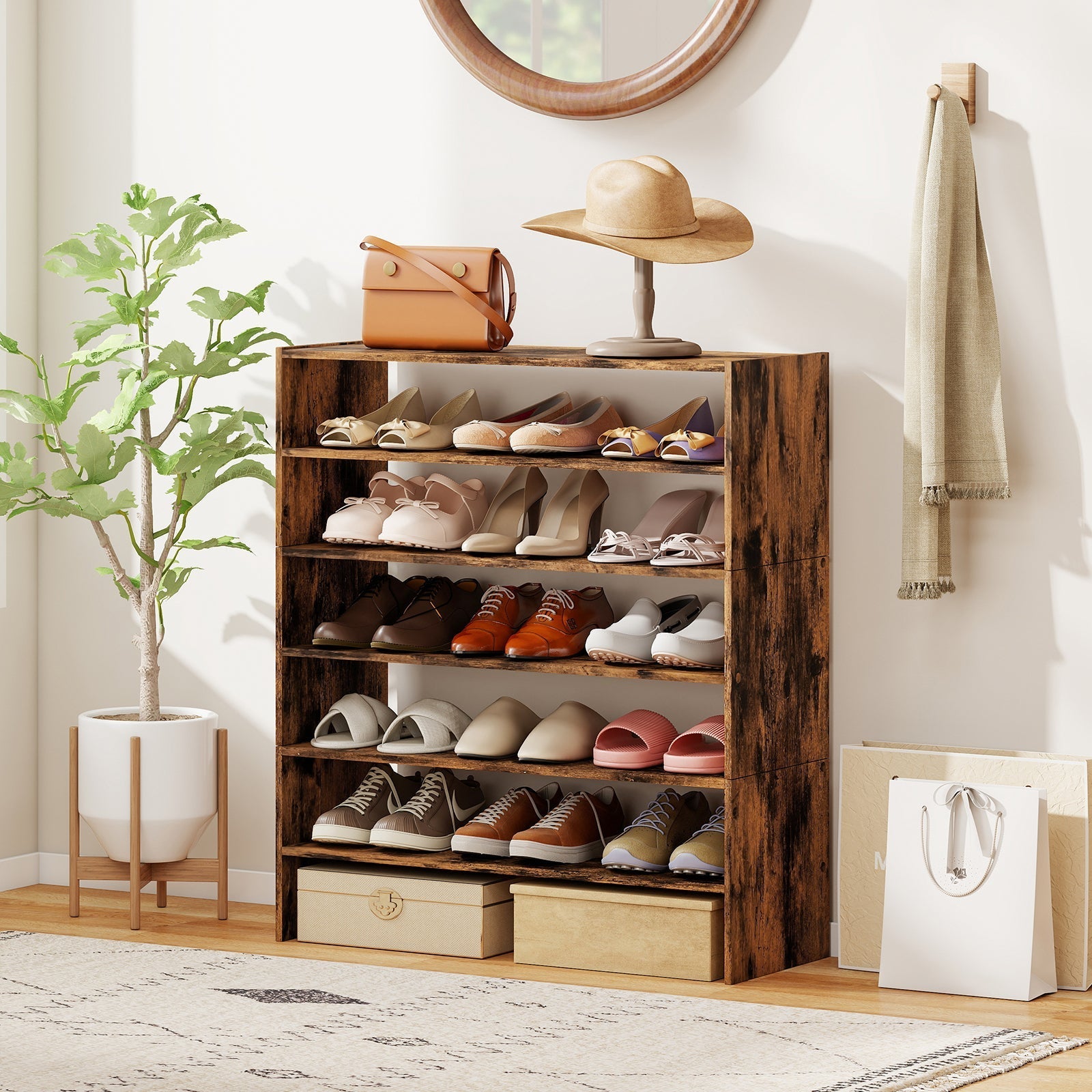 6-tier Shoe Rack with Anti-tipping Device for Entryway