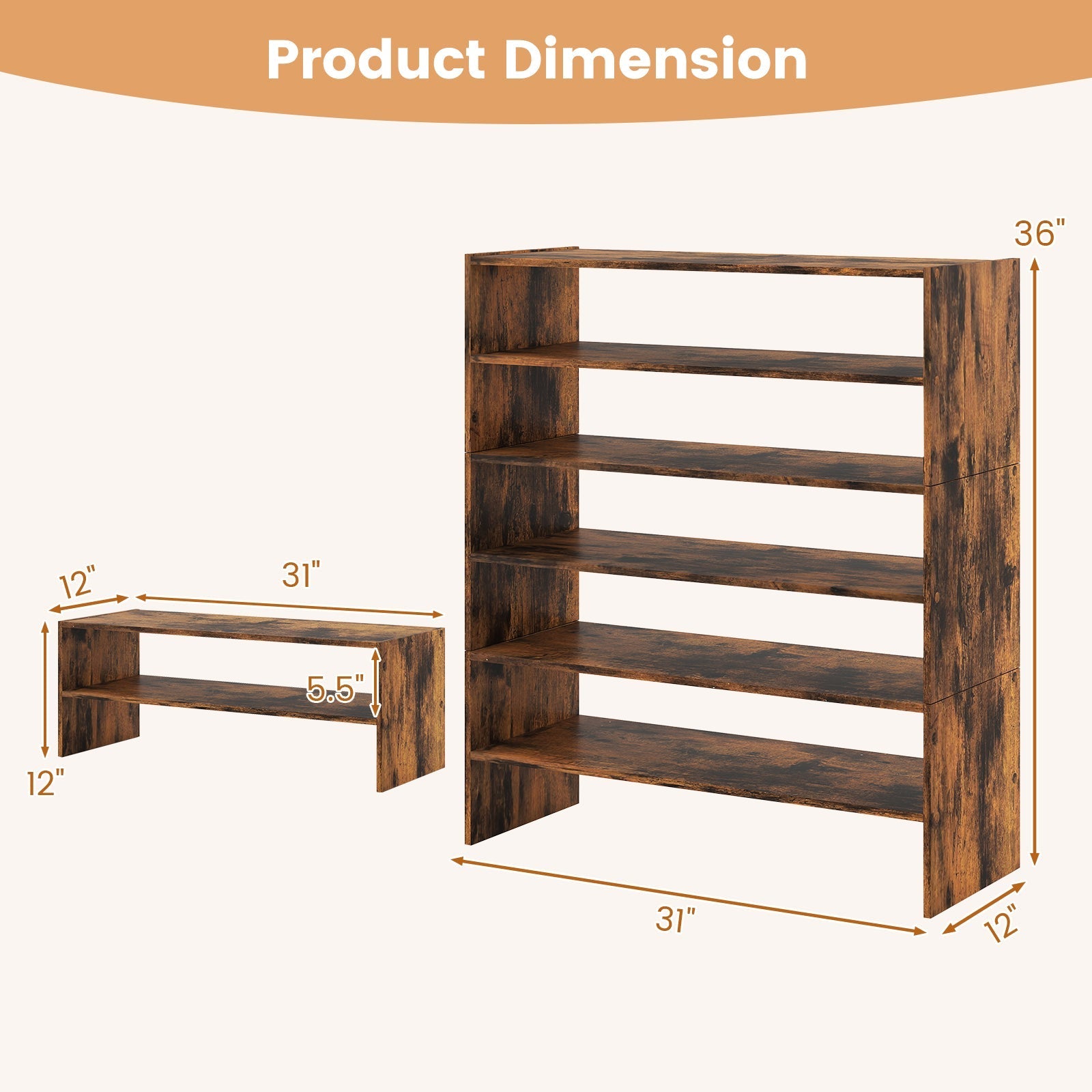 6-tier Shoe Rack with Anti-tipping Device for Entryway
