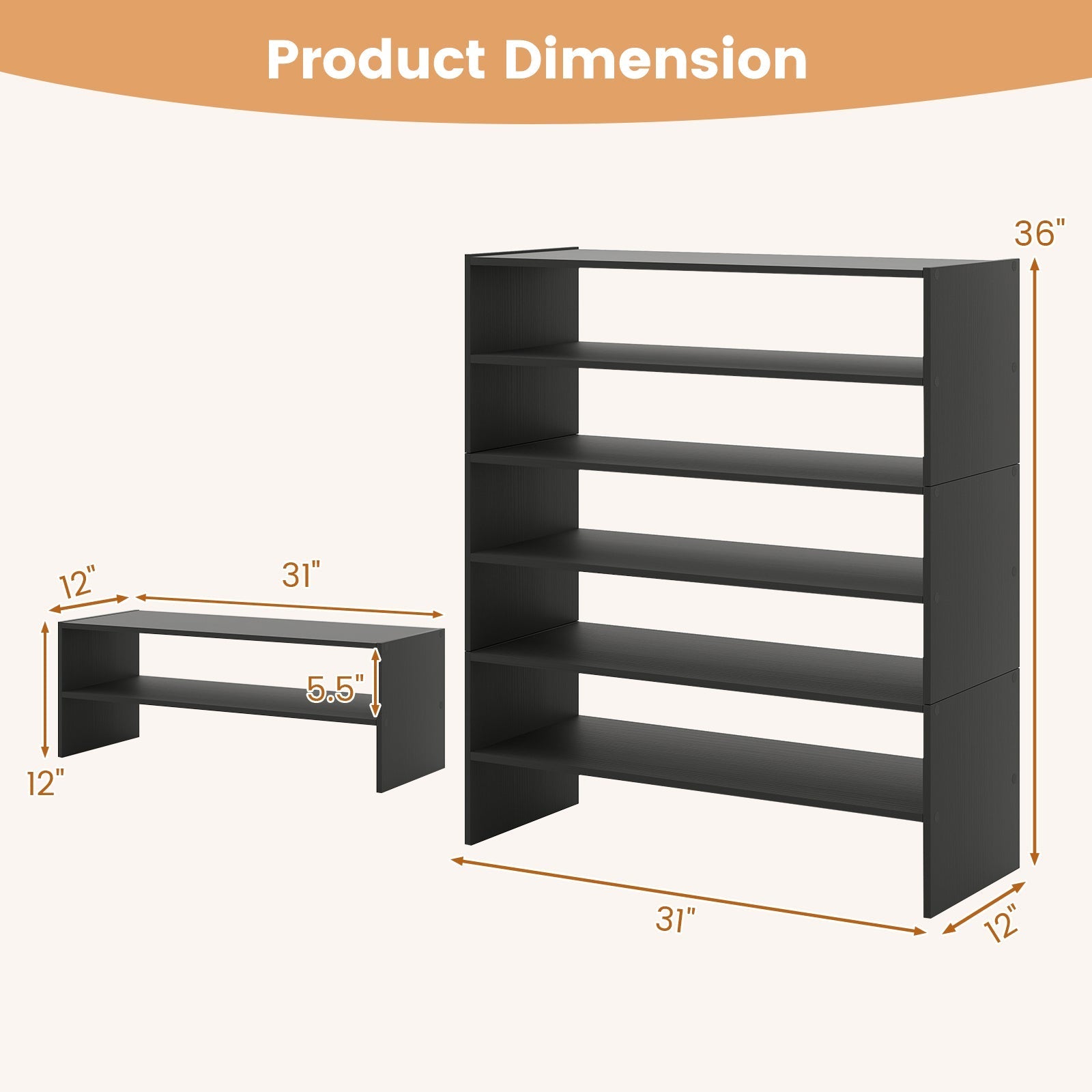 6-tier Shoe Rack with Anti-tipping Device for Entryway