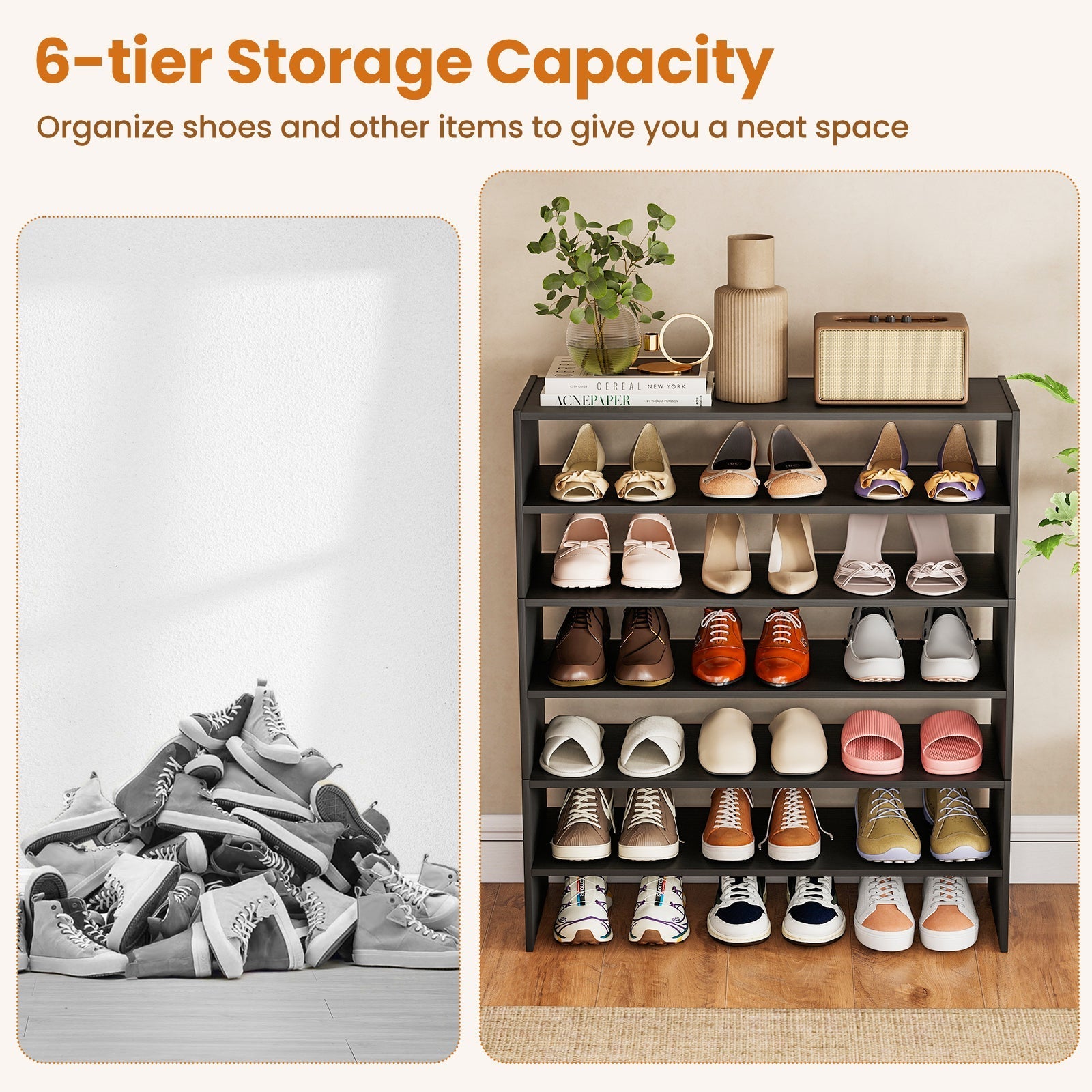 6-tier Shoe Rack with Anti-tipping Device for Entryway