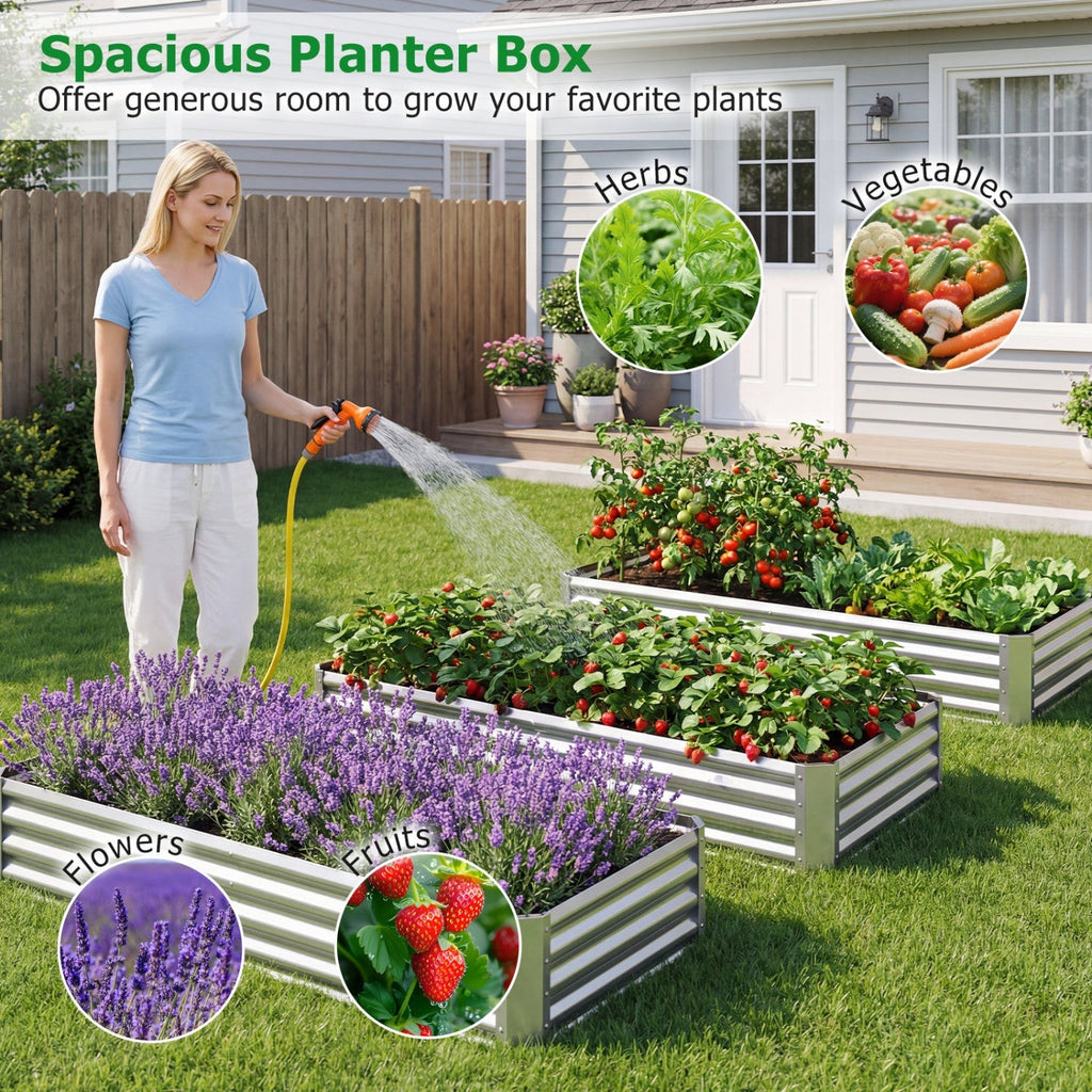 6 x 3 x 1 FT Galvanized Raised Garden Bed with Open-Ended Base