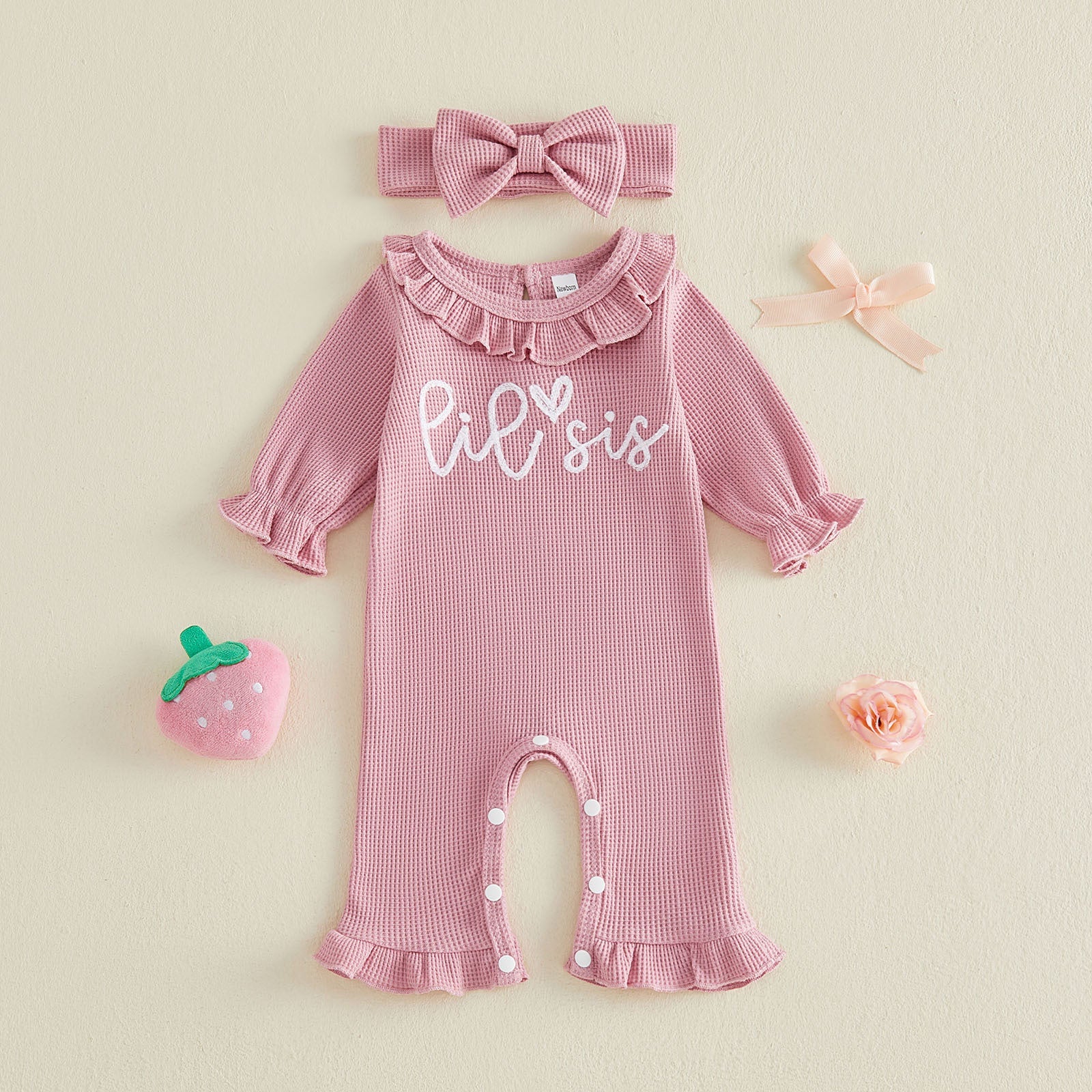 Embroidered Lotus-leaf Collar Long-sleeve Jumpsuit Headband