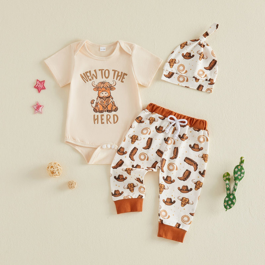 Western Cowboy Romper, Pants, And Hat Three-piece Set