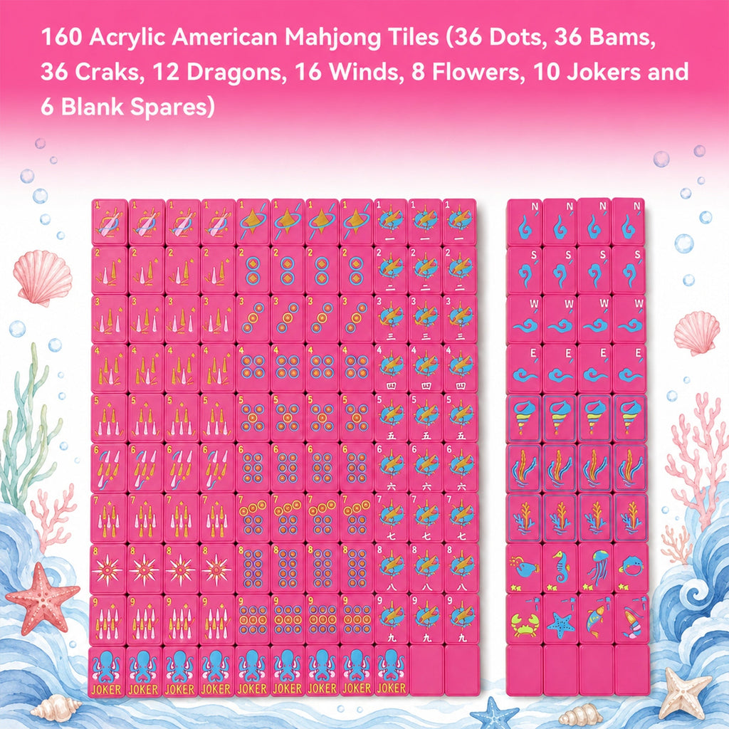 160PCS Floating American Mahjong Set Ocean Theme, Acrylic Mahjong Tiles With Storage Box, Dice And Rule Cards For Pool Party Travel Game Night