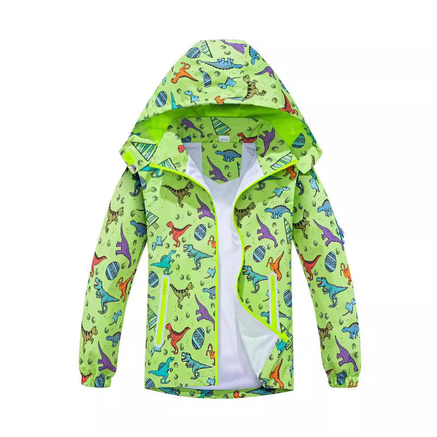 Springautumn New-arrival Dinosaur-print Gradient-color Zip-up Hoodie For Boys And Girls