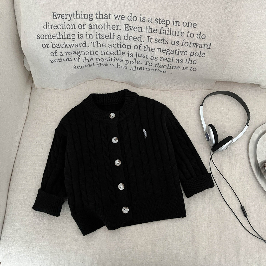 Fashionable Embroidered Casual Knitted Cardigan Childrens Sweater
