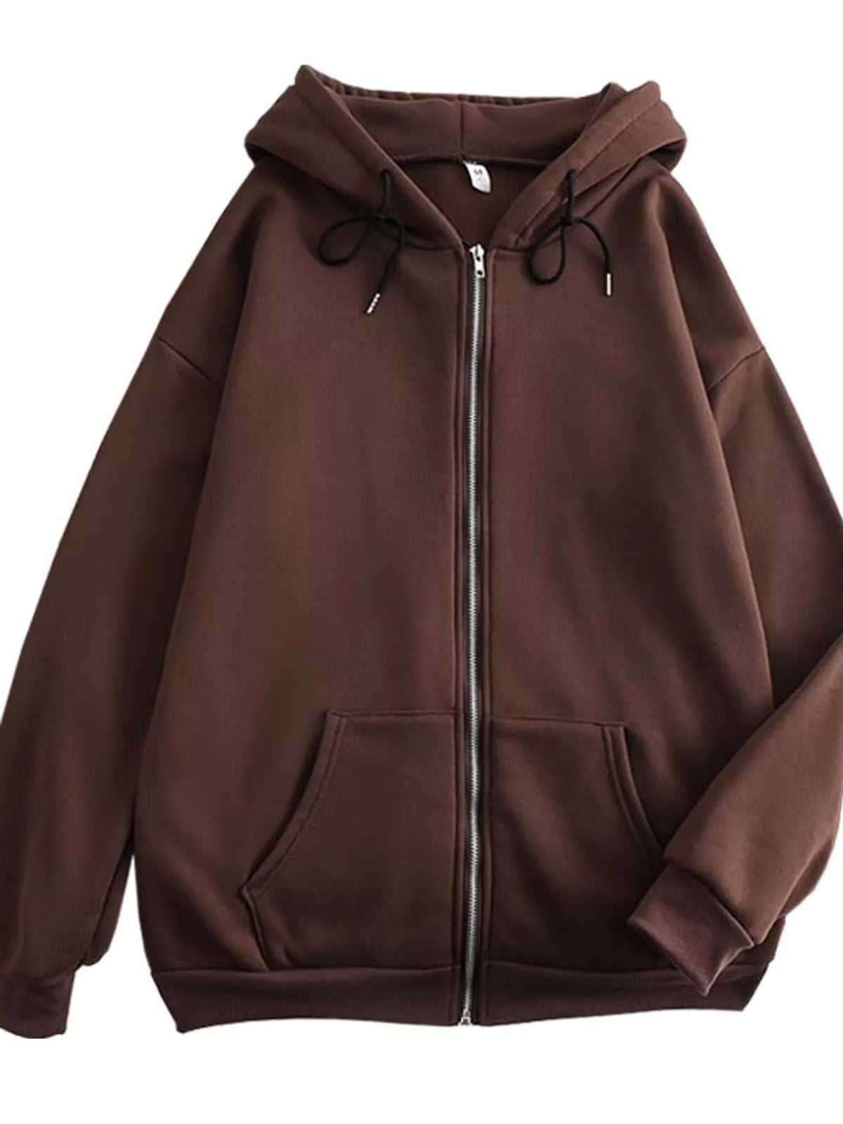 Full Size Oversized Solid Zip-Up Hoodie with Drawstring Plus Size