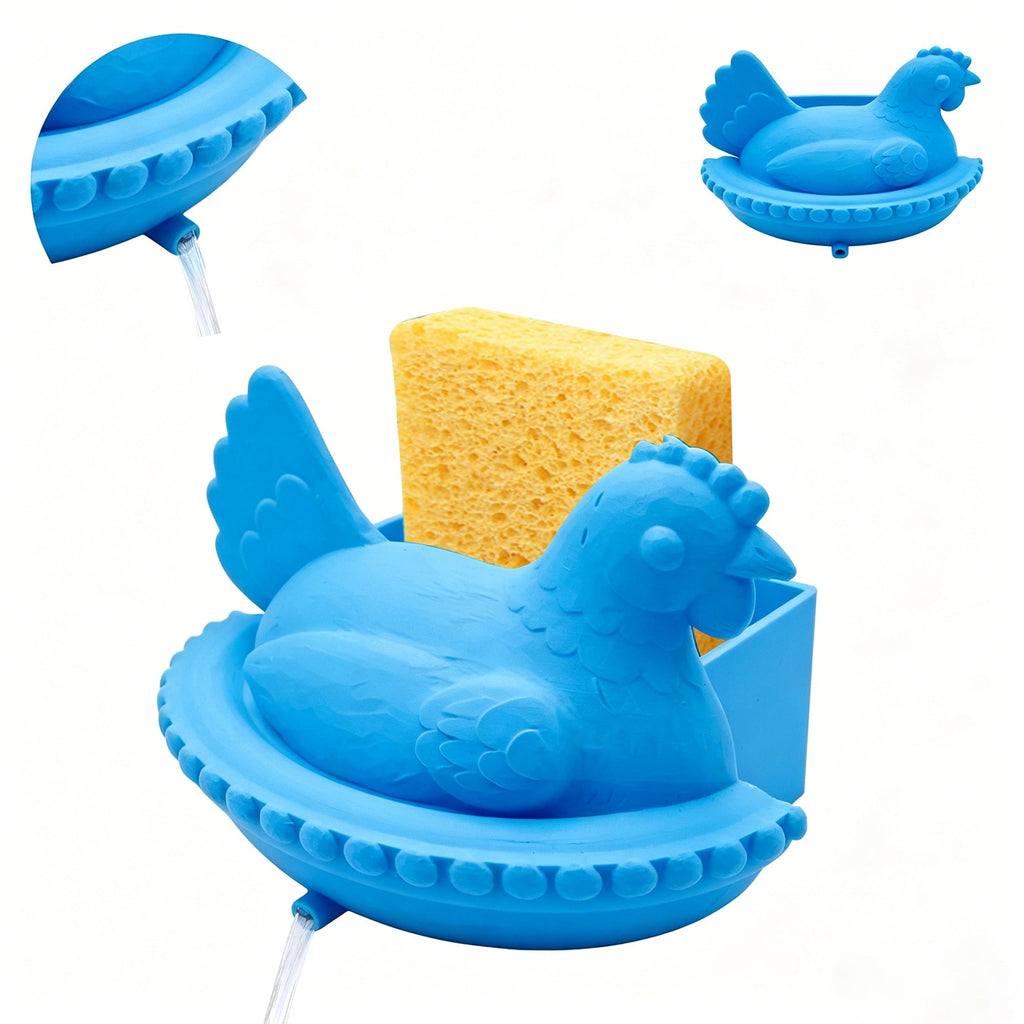 3D Printed Chicken Sponge Holder With Built-In Drainage Spout, Hen-Shaped Kitchen Sink Caddy For Sponge Storage, Countertop Organizer