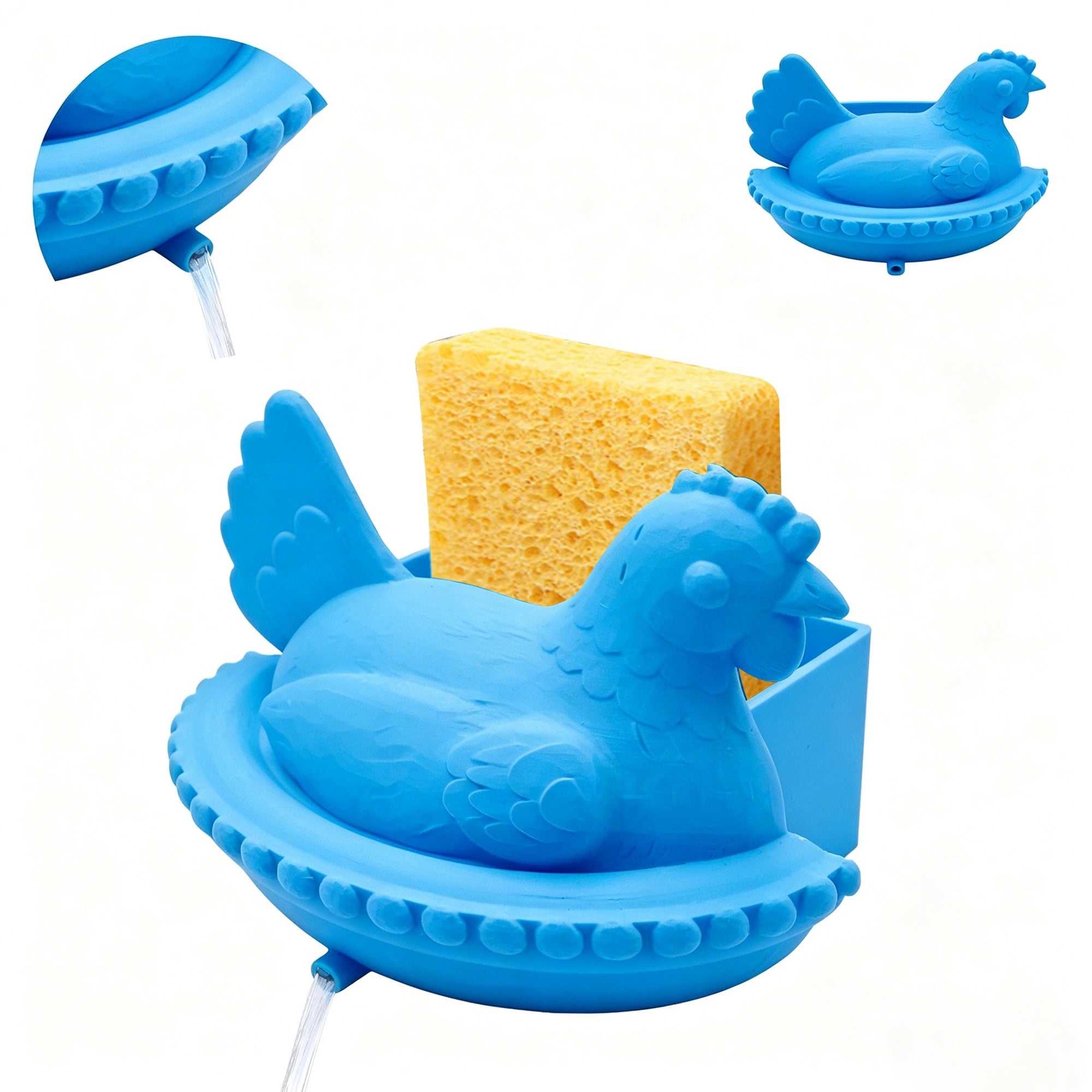 3D Printed Chicken Sponge Holder With Built-In Drainage Spout, Hen-Shaped Kitchen Sink Caddy For Sponge Storage, Countertop Organizer