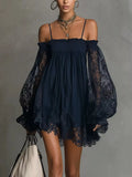 Spaghetti Strap Lace Flounce Sleeve Mini Dress
