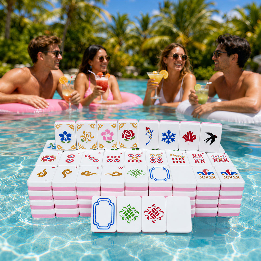 160PCS Floating American Mahjong Set With Storage Case, Dice And Rule Cards, Ocean Theme Pool Mahjong Tiles For Summer Party, Travel And Game Night