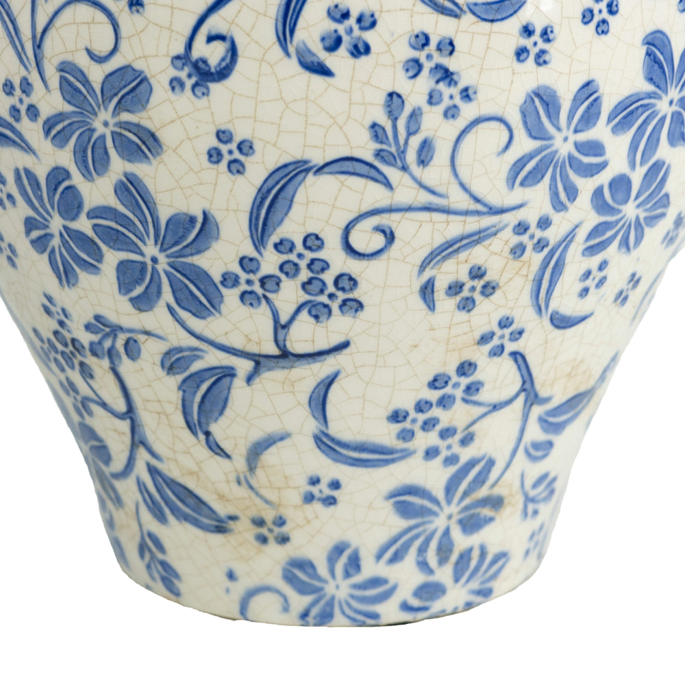 D9.1x11" Round Ceramic Vase with Distressed