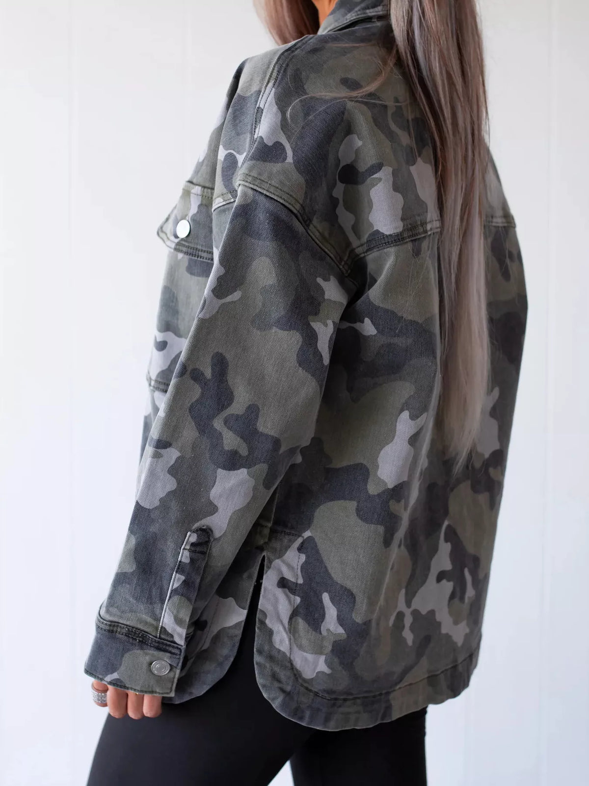 Camouflage Print Button Up Denim Jacket