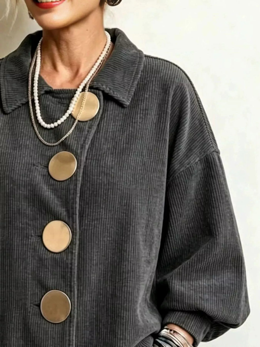 Full Size Corduroy Button-Down Jacket Plus Size