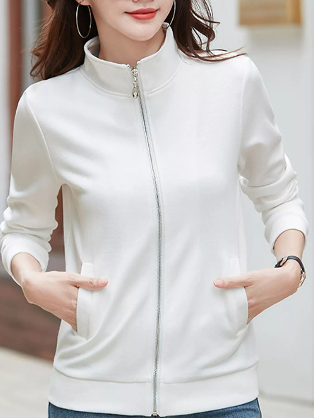 Full Size Stand-Collar Zip-Up Sweatshirt Plus Size