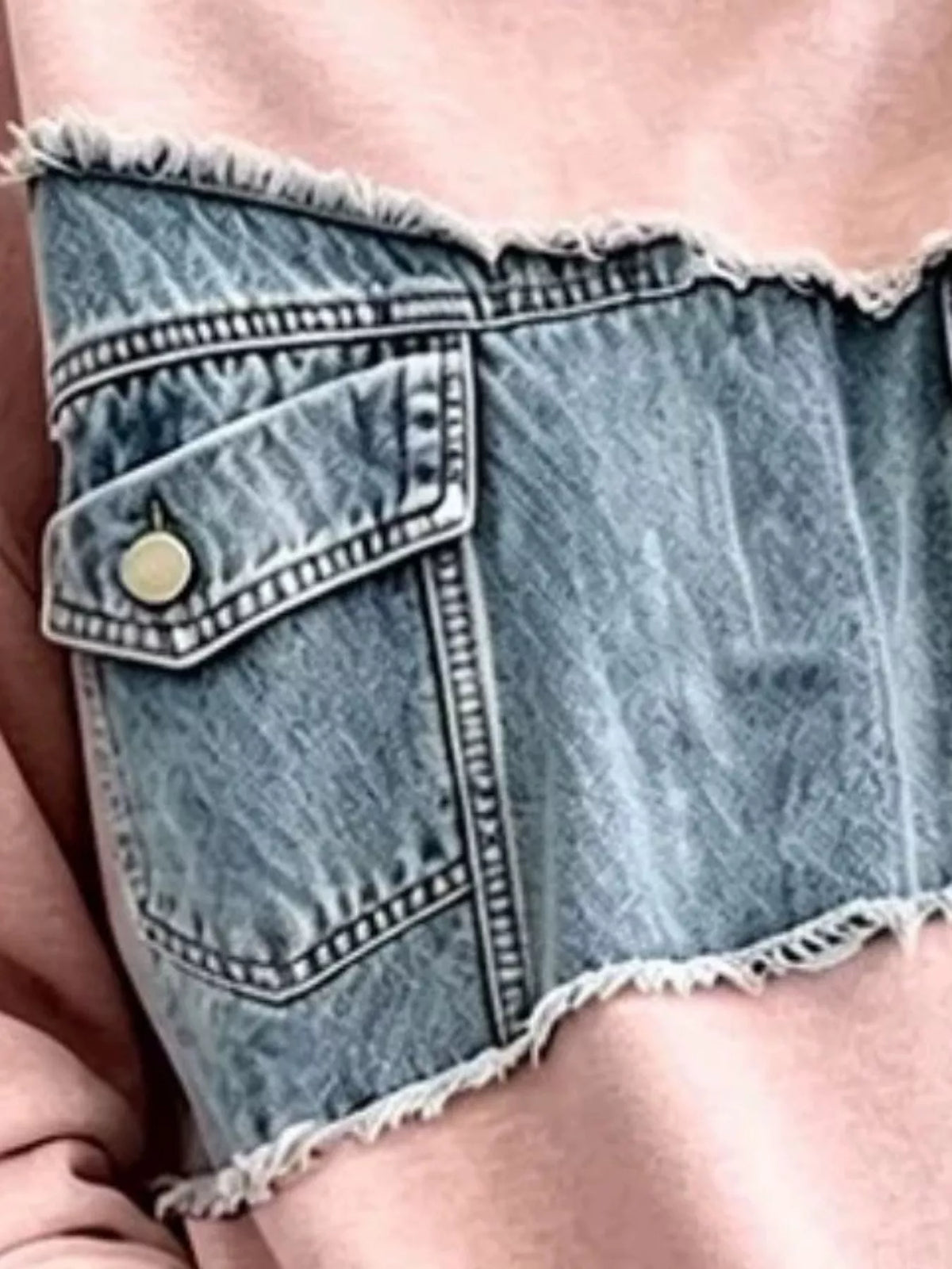 Full Size Denim Patchwork Dropped Shoulder Sweatshirt Plus Size