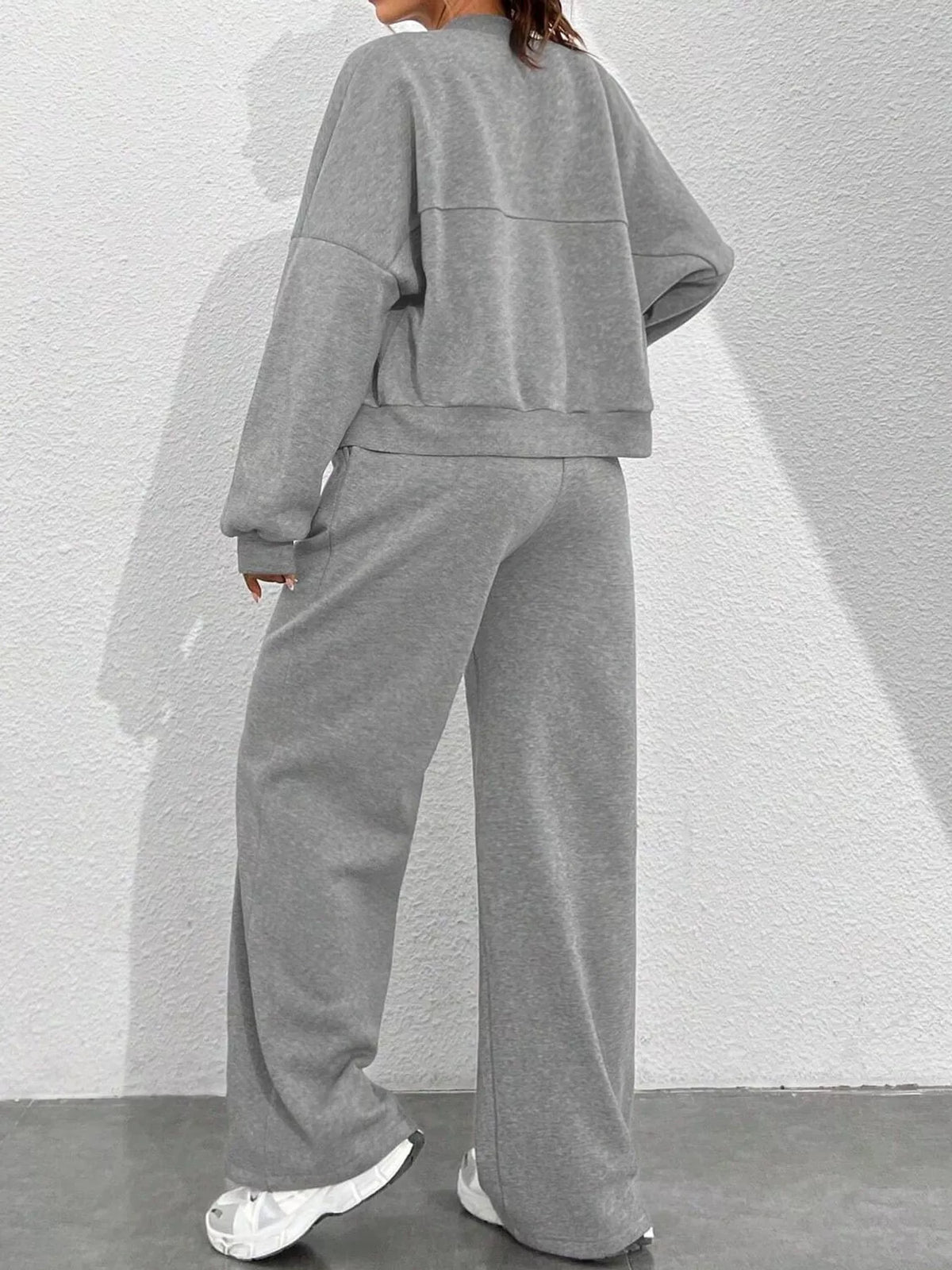 Casual Zip-Up Jacket and Wide-Leg Sweatpants Set