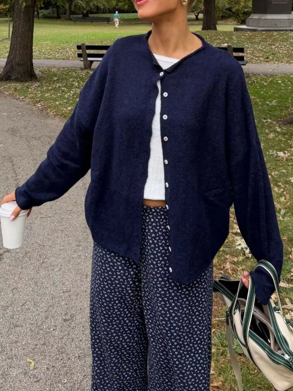 Button-Down Dropped Shoulder Cardigan