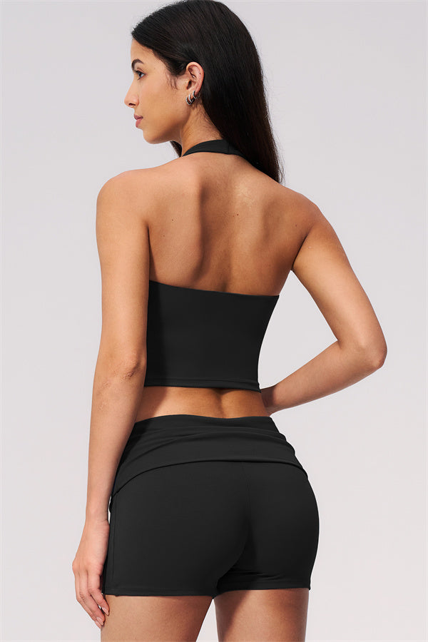 The Twirl Wide Strap Halter Crop Top