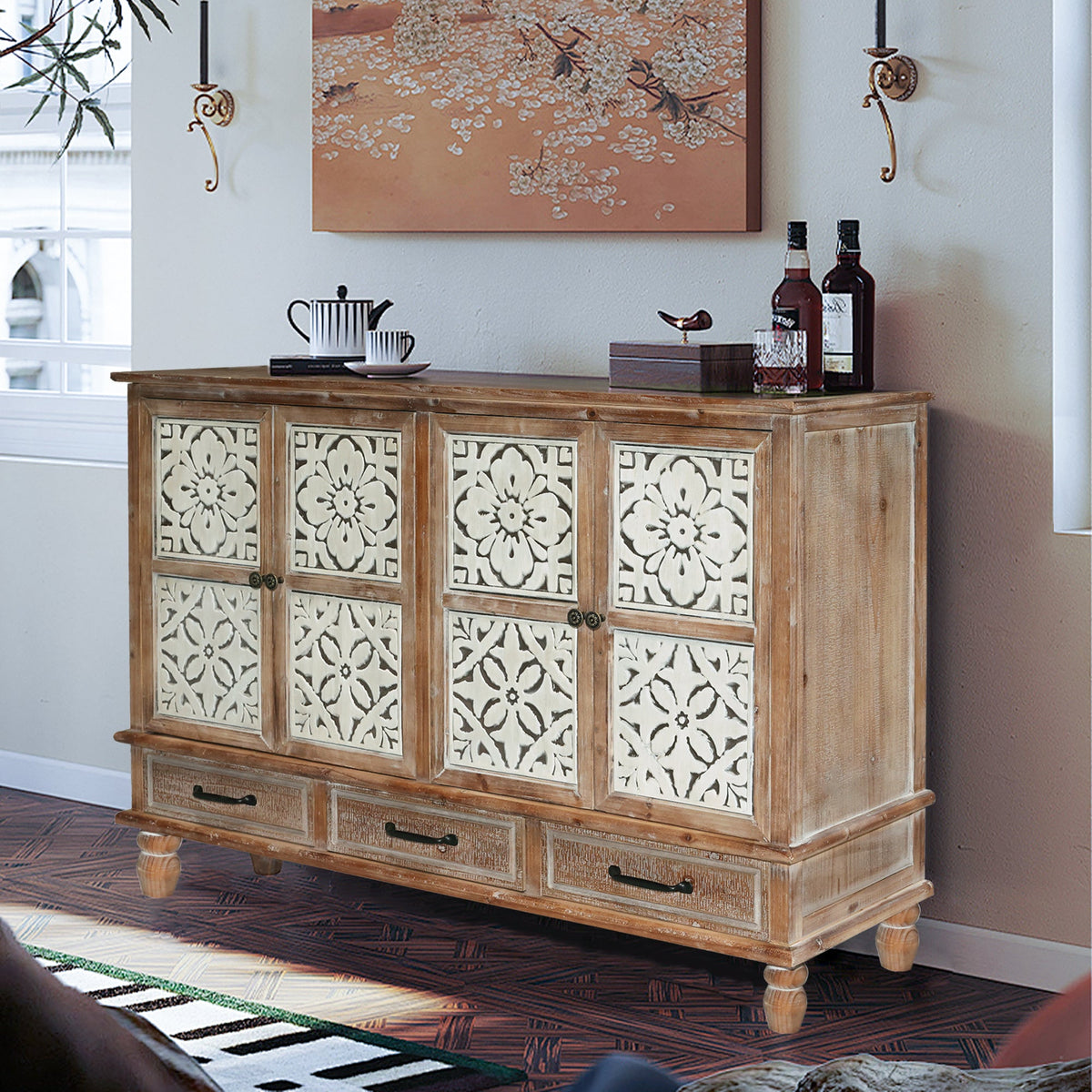 Chic Distressed Cabinets with Ample Storage - Multicolor