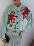 Octopus Button Up Cropped Cardigan