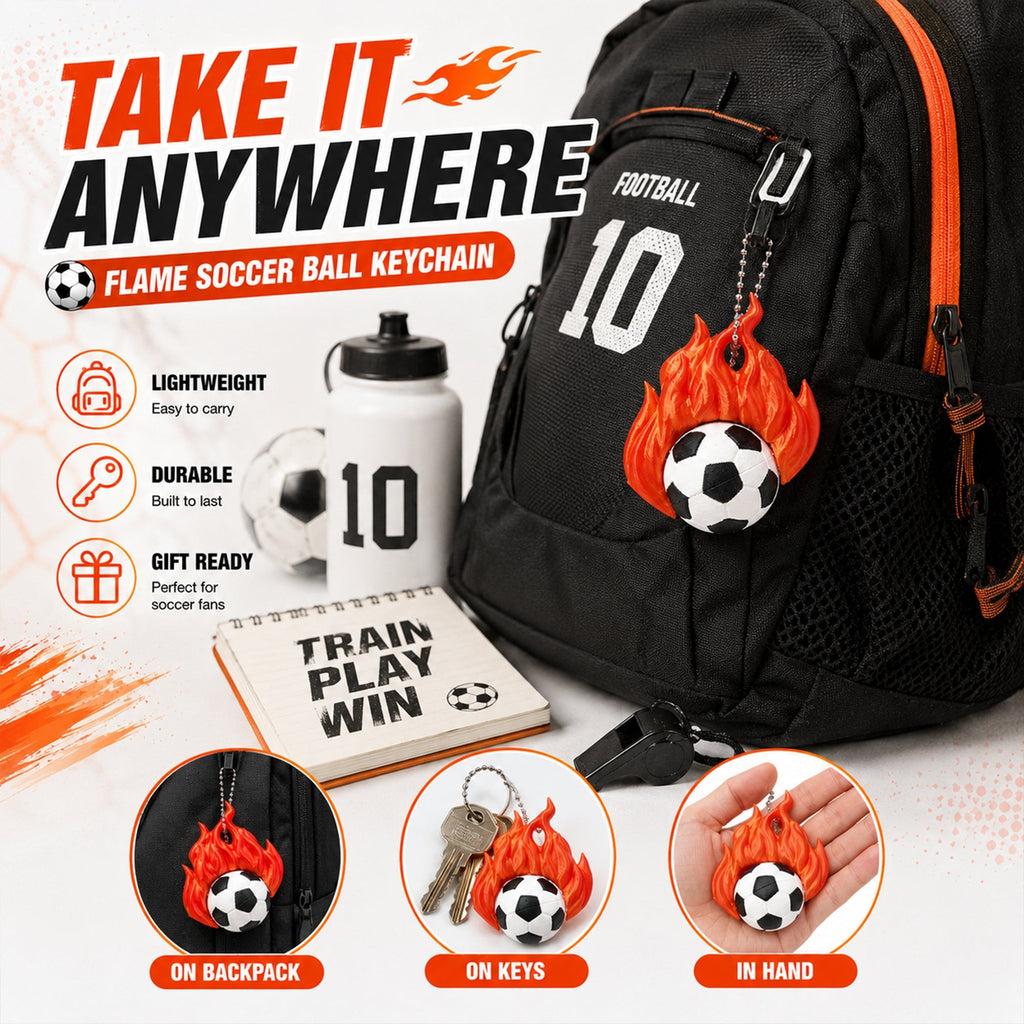 3D Printed Flame Soccer Ball Keychain Sports Backpack Bag Pendant