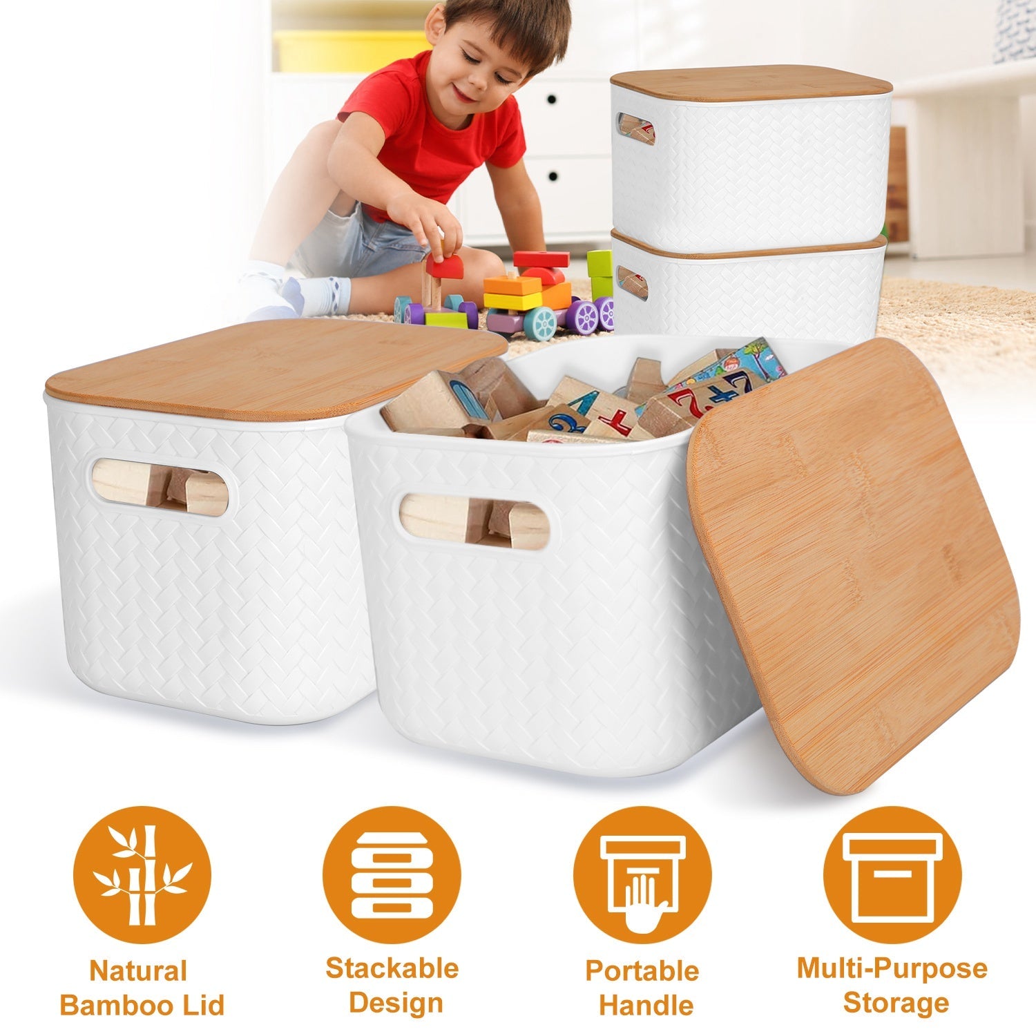 Stackable Storage Bins with Bamboo Lids - 2 Pack