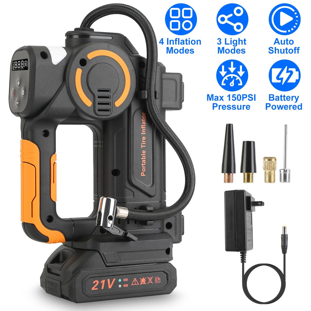Cordless Tire Inflator with LED Light for Cars & Bikes