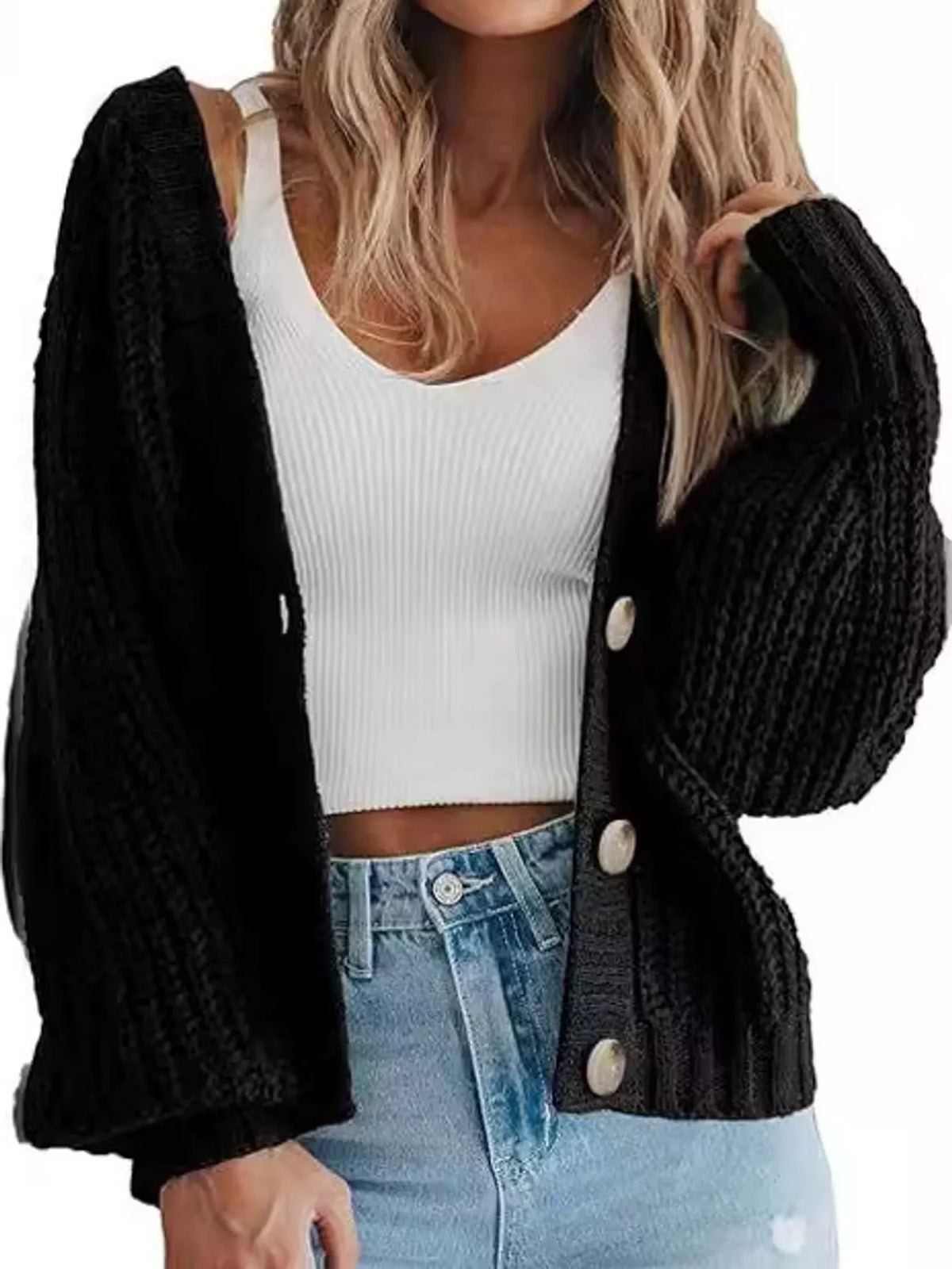 Full Size Chunky Knit Button-Down Cardigan Plus Size