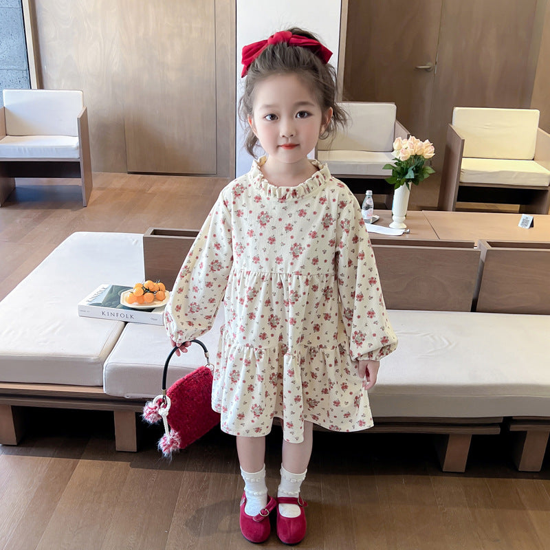 Girls Floral-print Dress And Vest Two-piece Set