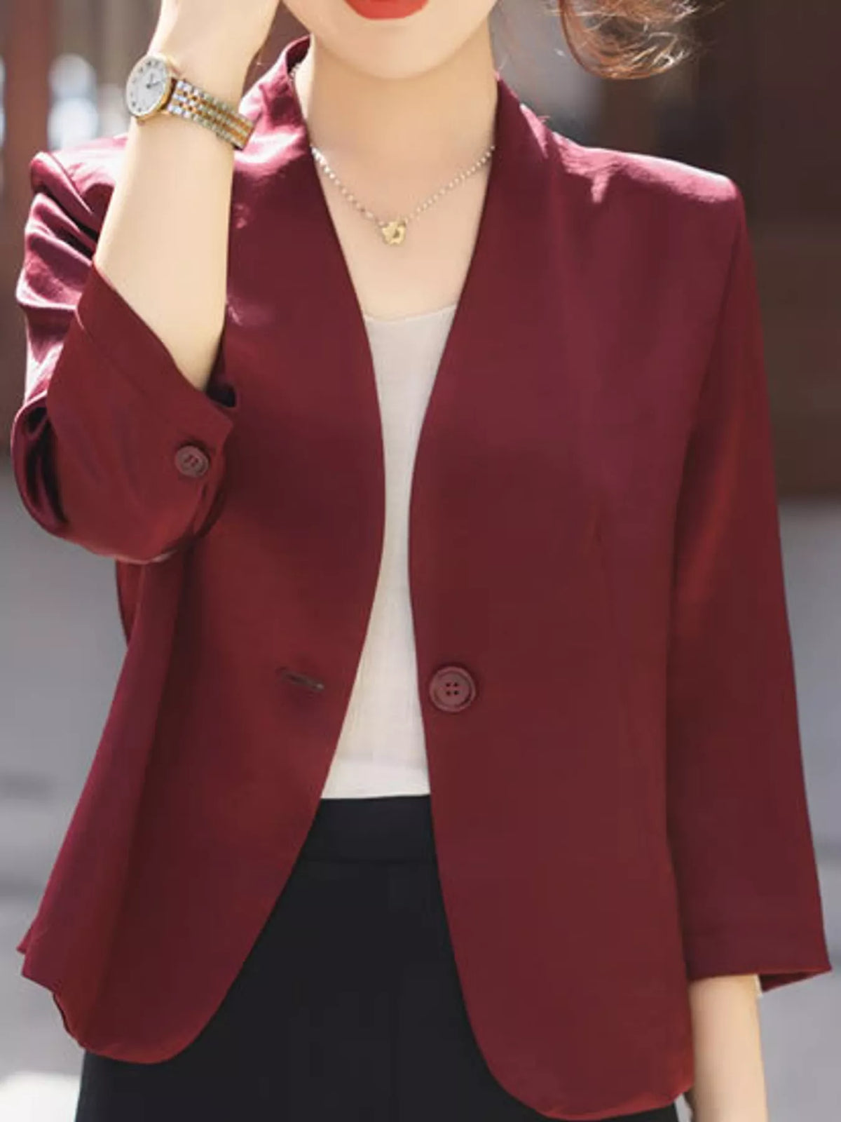 Plus Size Three-Quarter Sleeve One Button Blazer