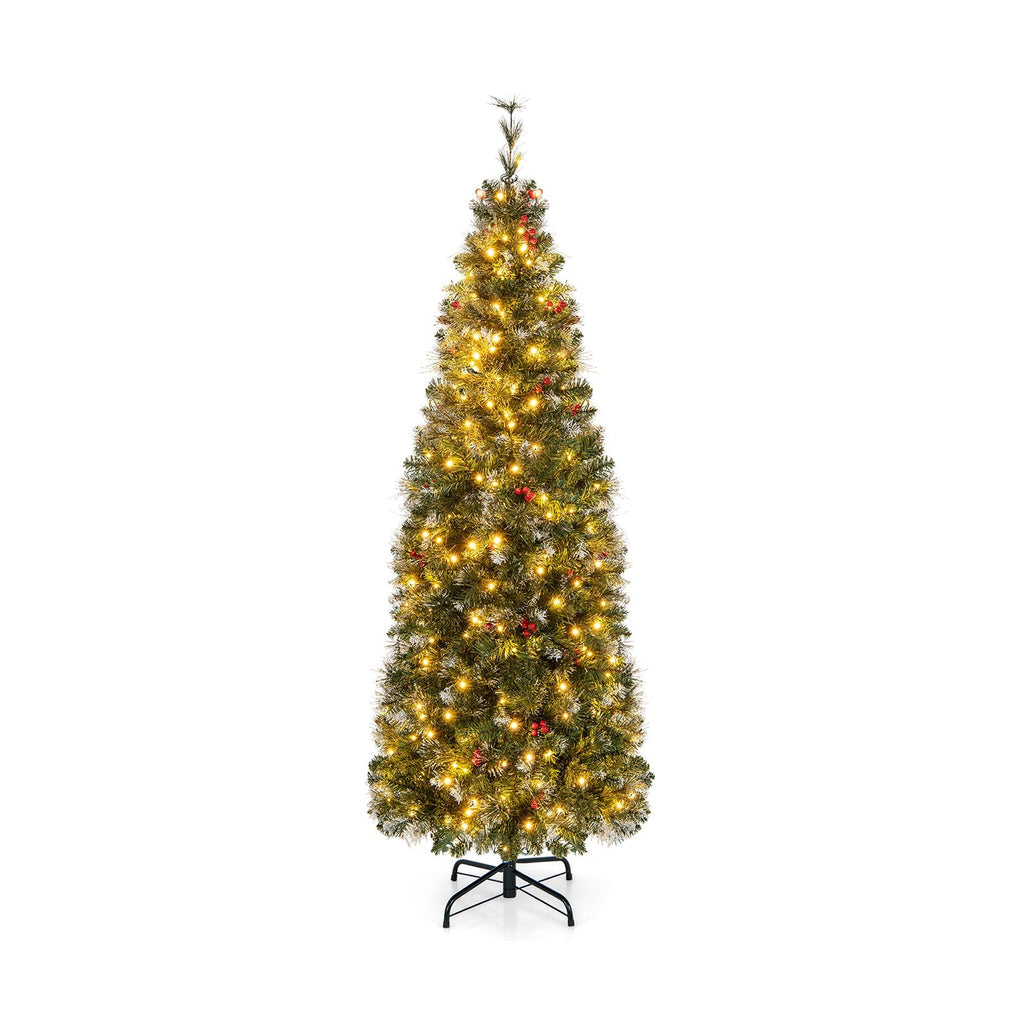 5/6/7/8/9 FT Pre-Lit Artificial Hinged Slim Pencil Christmas Tree