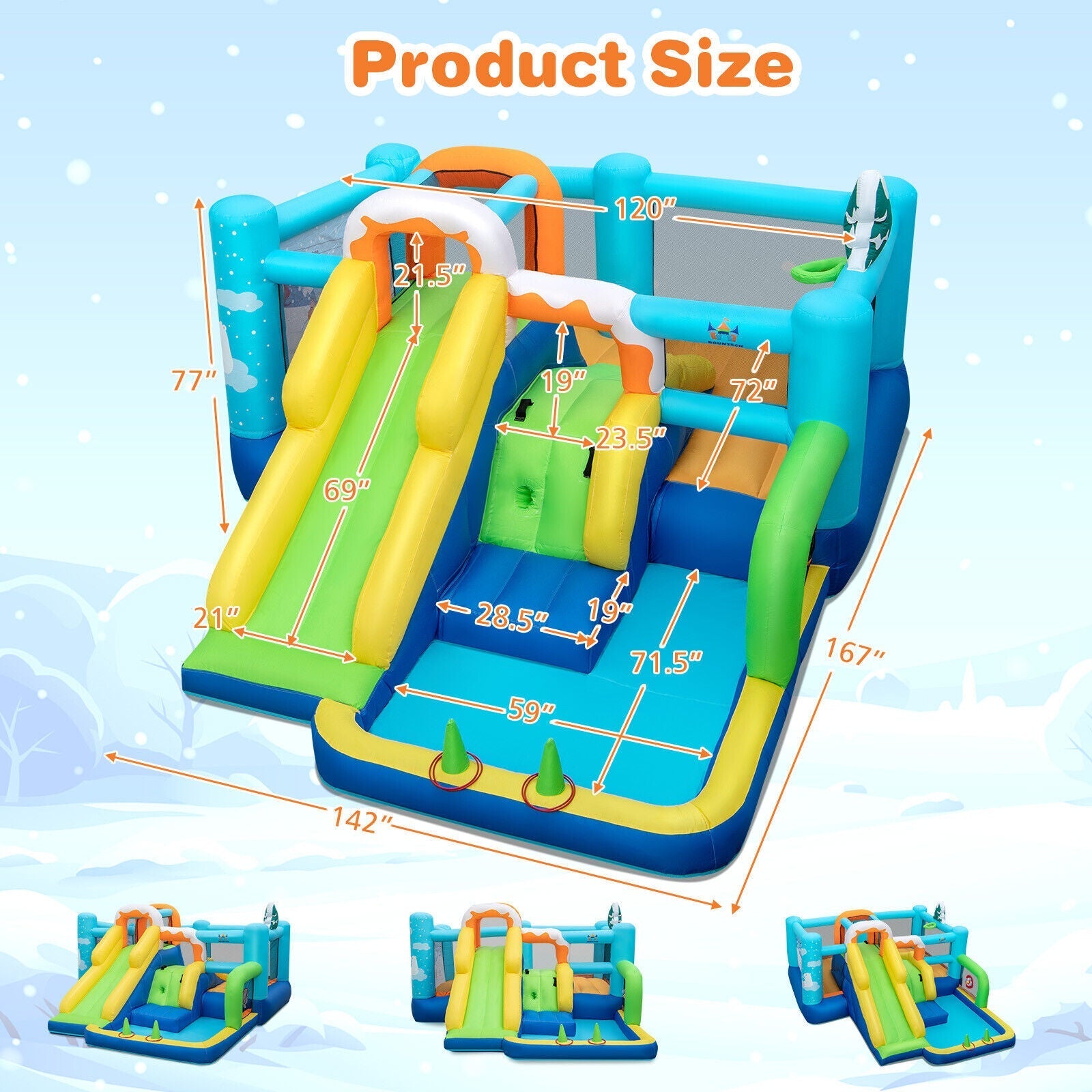 7-in-1 Kids Inflatable Bounce House with Jumping Area without Blower