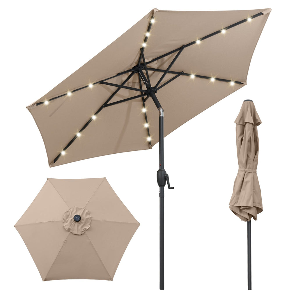 7.5 Feet Solar Powered Patio Umbrella with LED Lights and Crank Handle