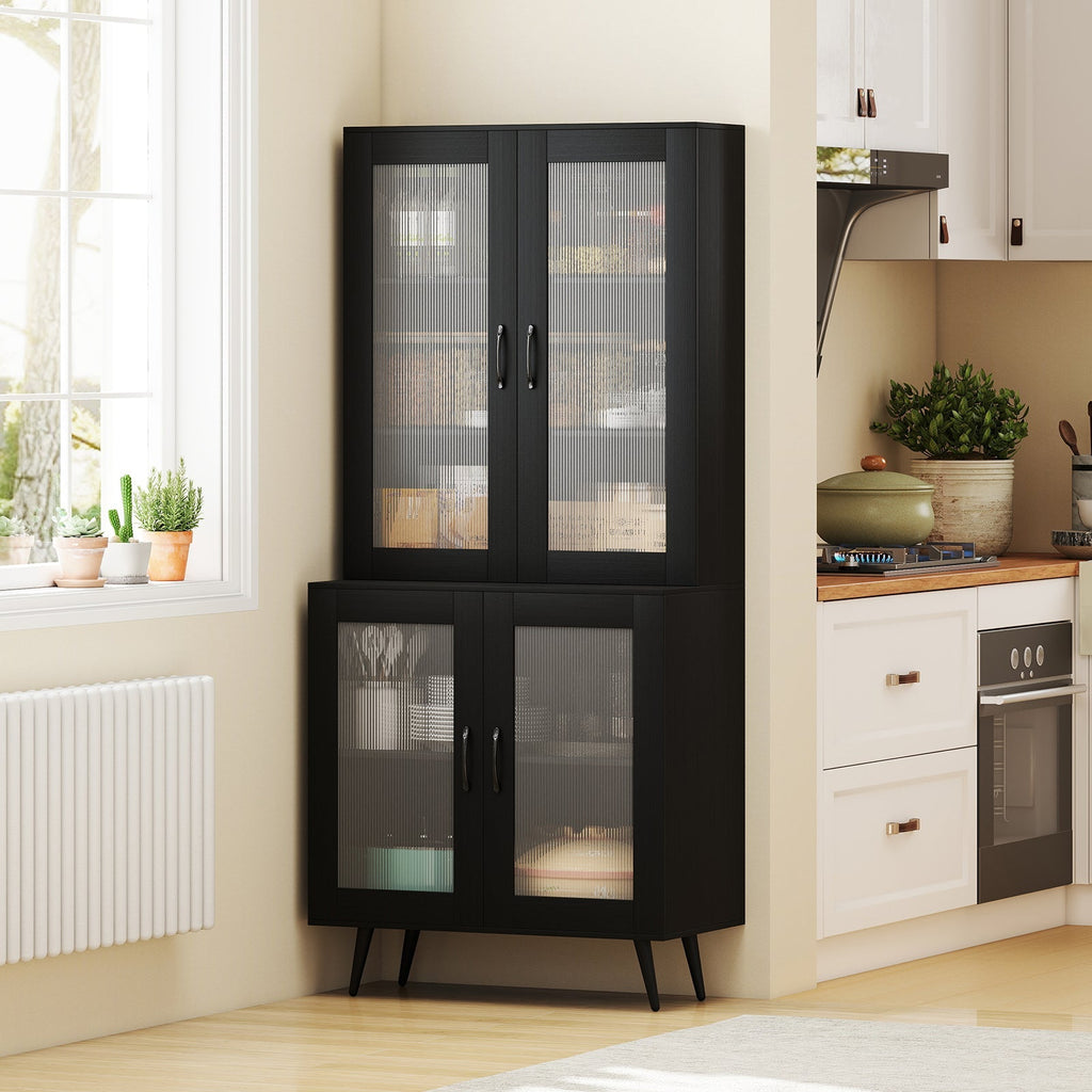 70.5 inch Tall Kitchen Pantry Cabinet Cupboard with 4 Transparent Doors