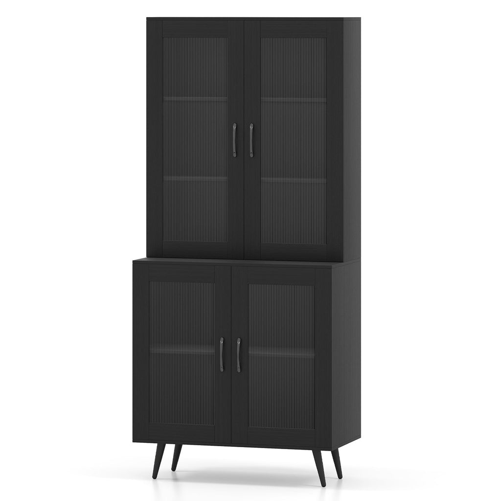 70.5 inch Tall Kitchen Pantry Cabinet Cupboard with 4 Transparent Doors