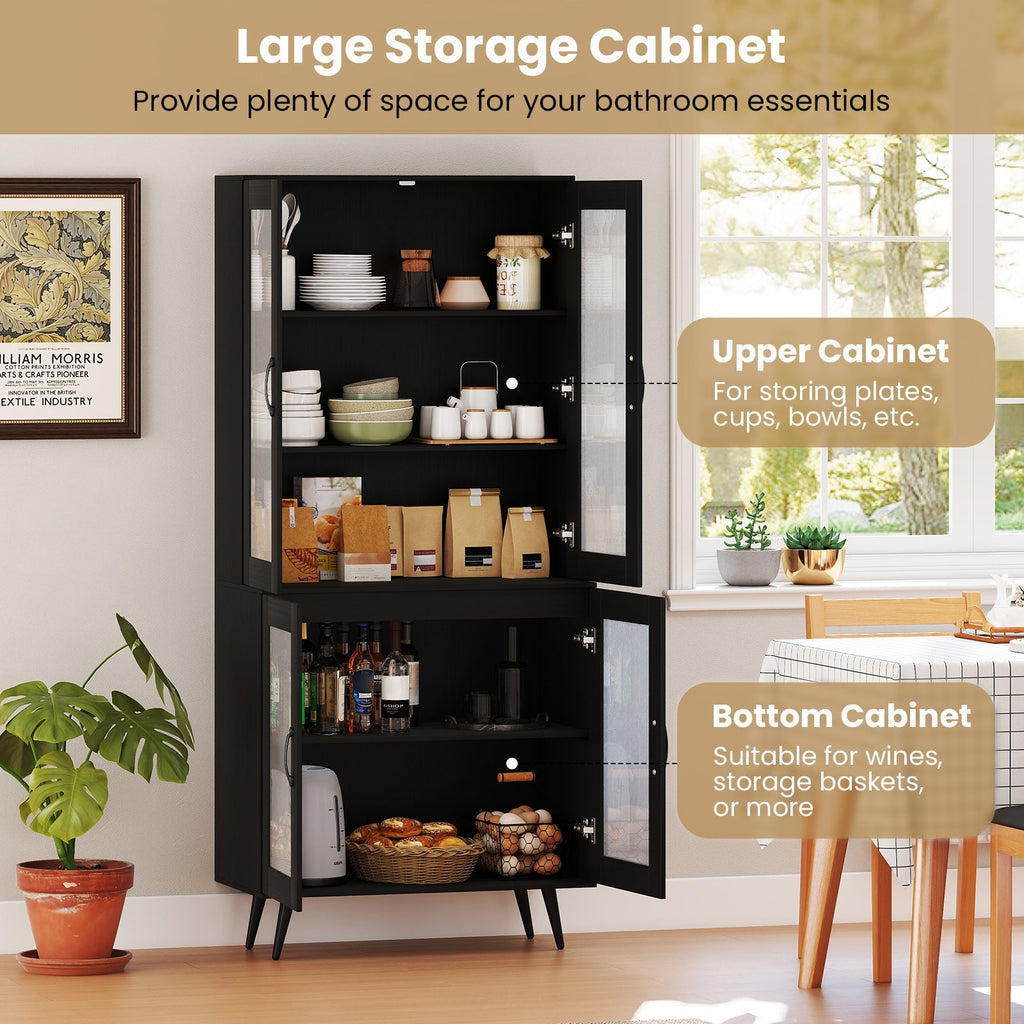 70.5 inch Tall Kitchen Pantry Cabinet Cupboard with 4 Transparent Doors