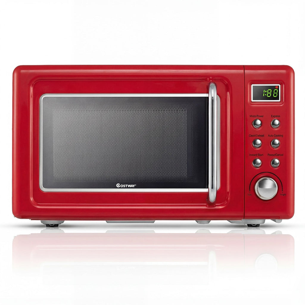 700W Retro Countertop Microwave Oven with 5 Micro Power and Auto Cooking Function