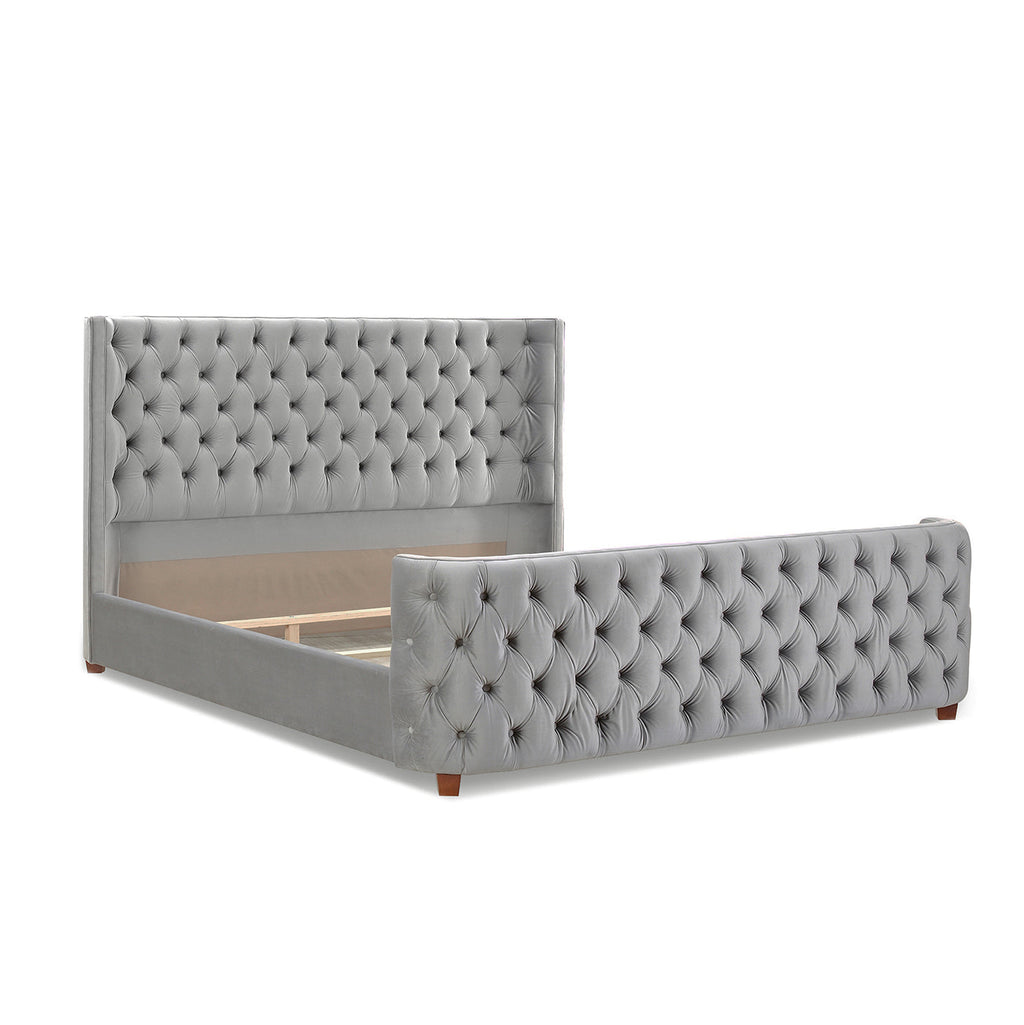 Brooklyn King Tufted Panel Bed Headboard and Footboard Set with Wingback - Opal