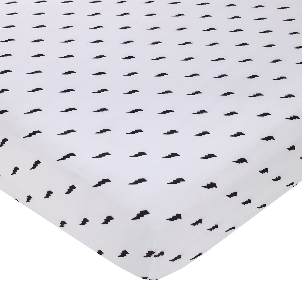 NoJo Lightning Bolt Black and White Nursery Fitted Crib Sheet