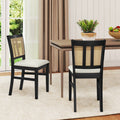 Farmhouse Rattan Dining Chair Set of 2 with Rubber Wood Legs and Cane Back-Beige