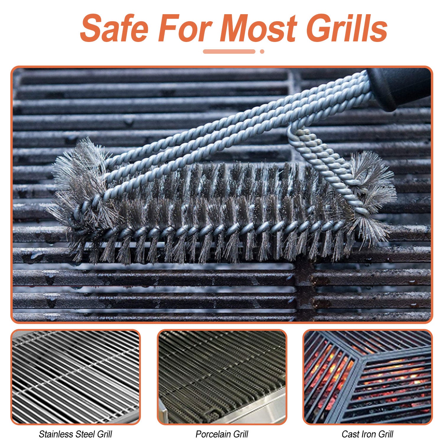 Grill Cleaning Brush with Stainless Steel Handle
