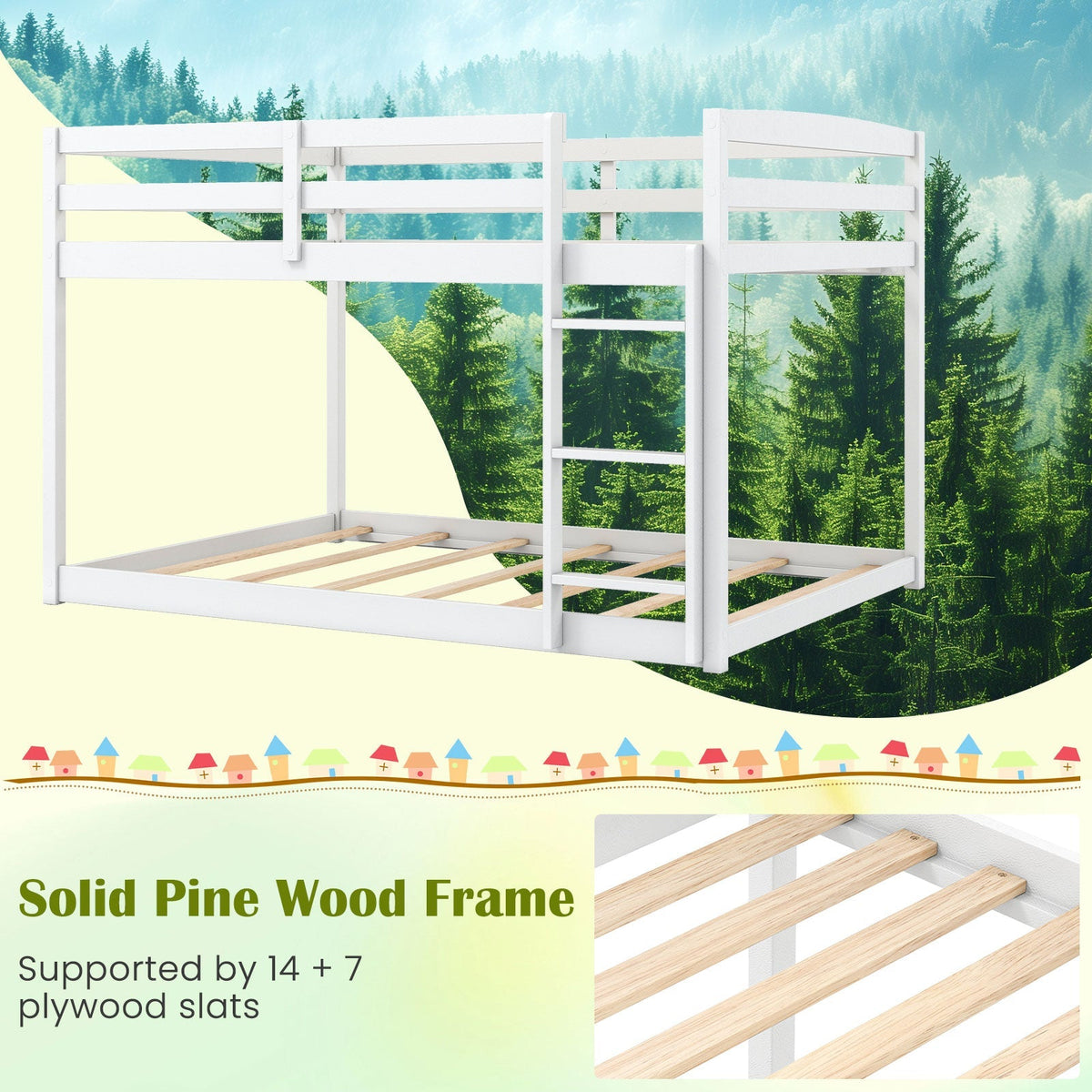 Full Over Full Bunk Bed Low-to-ground Bunk Bed